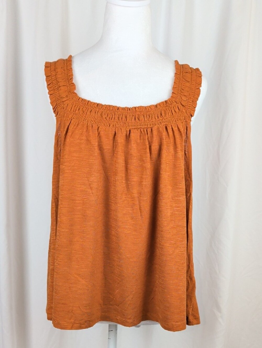 By Anthropologie Rust Orange Smocked Square Neck Tank Top Medium